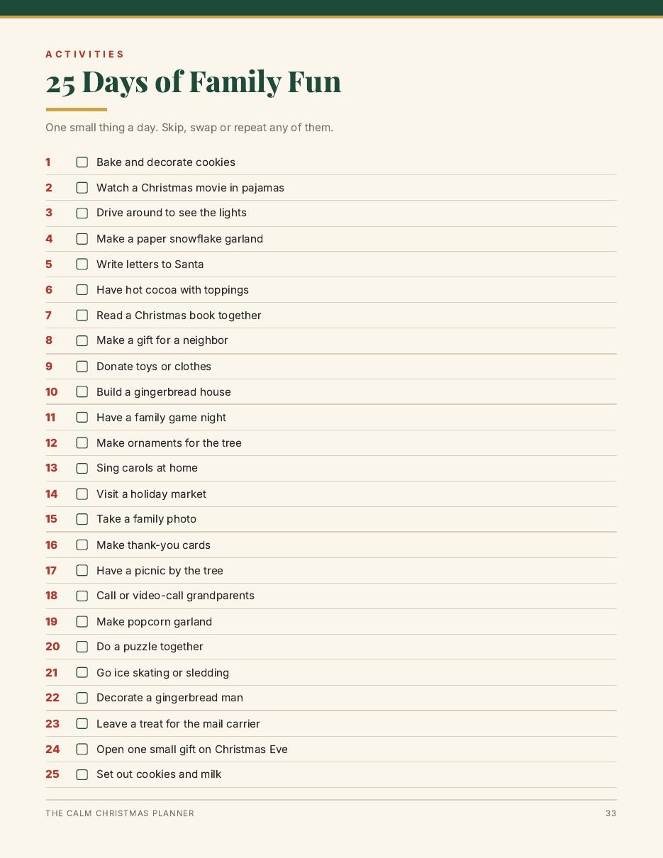 25 days of family fun activity list